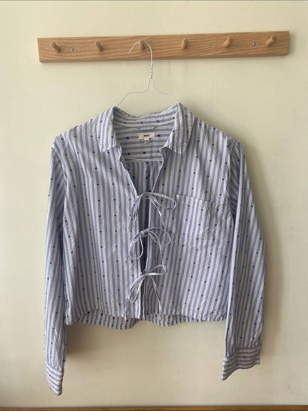 aerie Blue & White Striped Tie-Front Shirt with Dot Accents